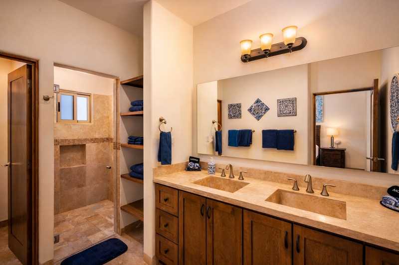 Master bathroom with double vanity at Casa de Corona, a Cabo San Lucas vacation rental