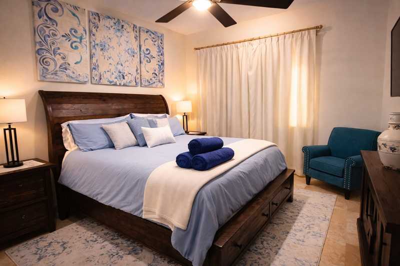 Master suite with king bed at Casa de Corona, a Cabo San Lucas vacation rental