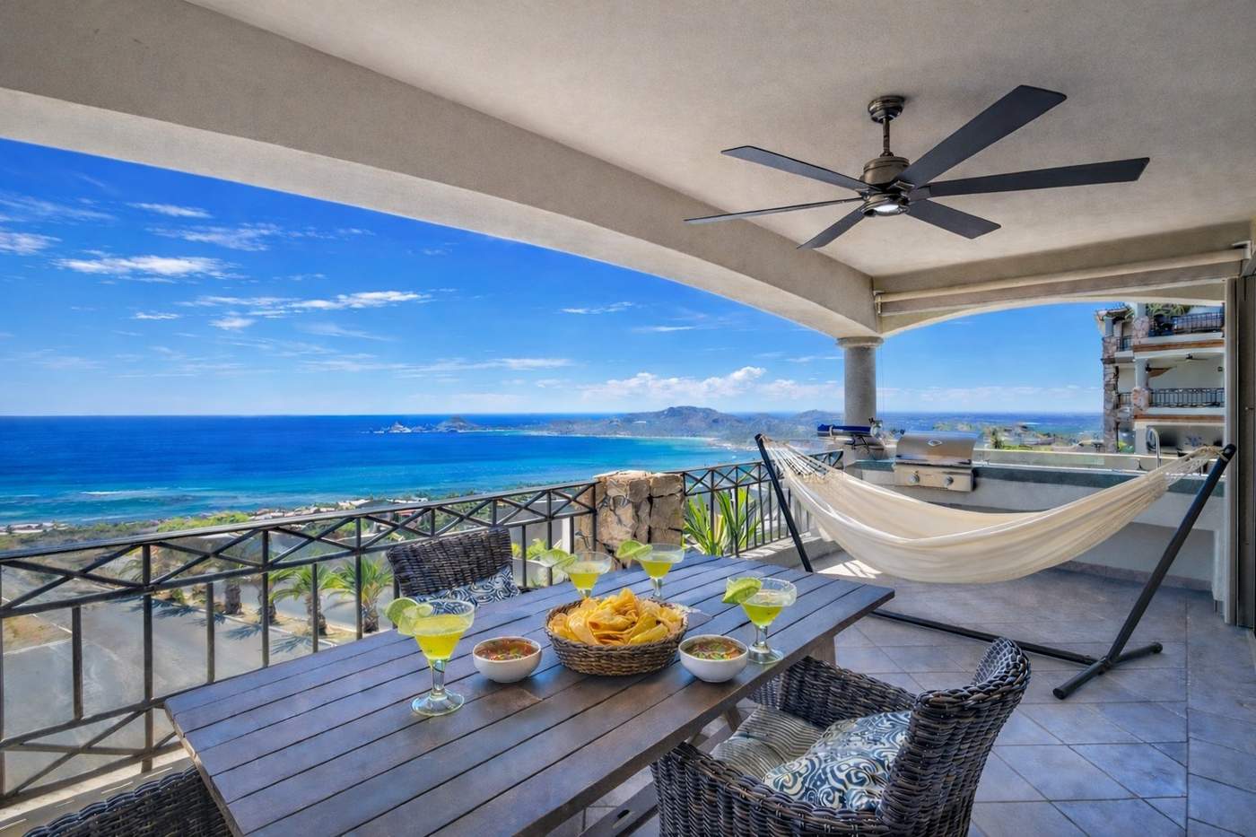 Margaritas and hammock on private terrace with ocean views